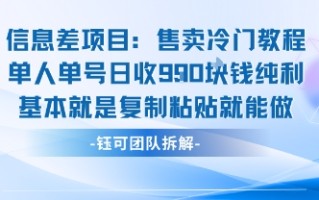 信息差项目：售卖冷门教程单人单号日收9张纯利基本就是复制粘贴就能做