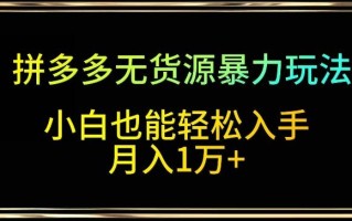 拼多多无货源暴力玩法，全程干货，小白也能轻松入手，月入1万+【揭秘】