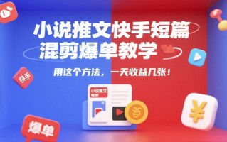 小说推文快手短篇混剪爆单教学，用这个方法，一天收益几张