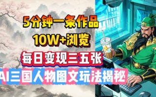5分钟一条作品，10W+浏览，每日变现三五张，AI三国人物图文玩法揭秘