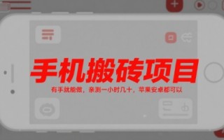 手机搬砖项目，有手就能做，亲测一小时几十，苹果安卓都可以