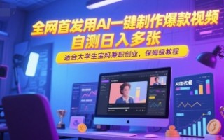 全网首发用AI一键制作爆款视频，自测日入多张，适合大学生宝妈兼职创业，保姆级教程