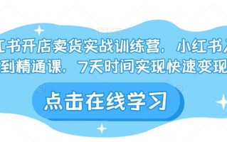 小红书开店卖货实战训练营，小红书入门到精通课，7天时间实现快速变现