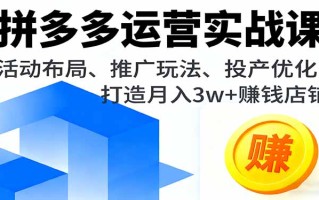 拼多多运营实战课，活动布局、推广玩法、投产优化，打造月入3w+赚钱店铺