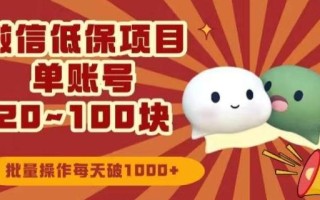 微信领低保单账号20元-100元，批量操作每天破1000+