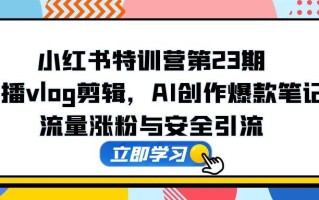 小红书特训营第23期，口播vlog剪辑，AI创作爆款笔记，流量涨粉与安全引流