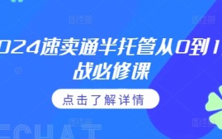 2024速卖通半托管从0到1实战必修课，掌握通投广告打法、熟悉速卖通半托管的政策细节