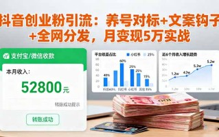抖音创业粉引流：养号对标+文案钩子+全网分发，月变现5万实战