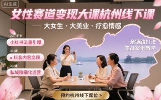 女性赛道变现大课杭州线下，大女生，大美业，疗愈情感，一套小红书、抖音、私域全链路打法
