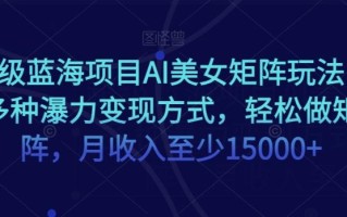 超级蓝海项目AI美女矩阵玩法，多种瀑力变现方式，轻松做矩阵，月收入至少15000+【揭秘】