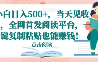 小白日入500+，当天见收益，全网首发阅读平台，一键复制粘贴也能赚钱！