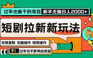 过年也能干的项目，2024年底最新短剧拉新新玩法，批量无脑操作日入2000+！