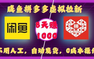 咸鱼拼多多虚拟拉新，不用人工，自动发货，0成本操作，8天收益1k