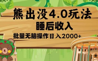 熊出没4.0新玩法，软件加持，新手小白无脑矩阵操作，日入2000+
