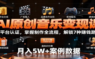 AI原创音乐变现课：学平台认证，掌握制作全流程，解锁7种赚钱路径