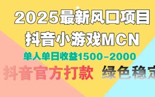 2025最新风口项目 抖音小游戏MCN 单人单日收益1500-2000+