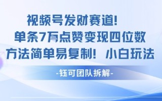 视频号发财赛道单条7W点赞变现四位数方法简单易复制小白玩法