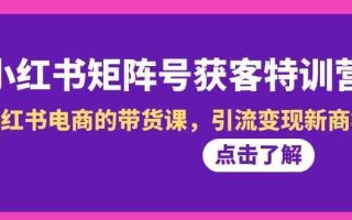 小红书矩阵号获客特训营-第10期，小红书电商的带货课，引流变现新商机