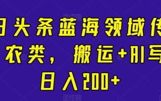 今日头条蓝海领域传统+三农类，搬运+AI写作日入200+
