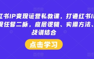 小红书IP变现运营私教课，打通红书IP变现任督二脉，底层逻辑、实操方法、战训结合