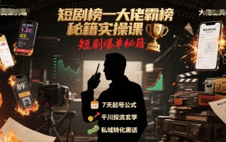 短剧榜一大佬霸榜秘籍实操课，短剧爆单秘籍