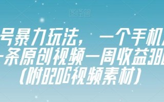 视频号暴力玩法，一个手机几分钟一条原创视频一周收益3800+（附820G视频素材）