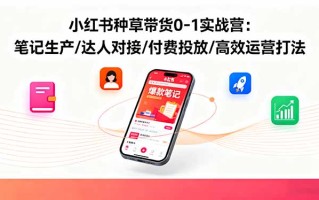 小红书种草带货0-1实战营：笔记生产/达人对接/付费投放/高效运营打法