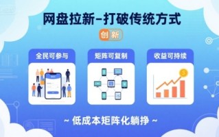 网盘拉新-打破传统方式，低成本矩阵化躺挣，全民可参与、矩阵可复制、收益可持续【揭秘】