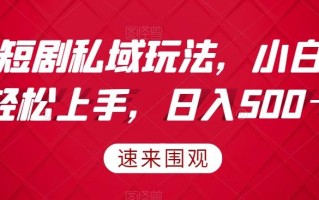 热门短剧私域玩法，小白也能轻松上手，日入500＋