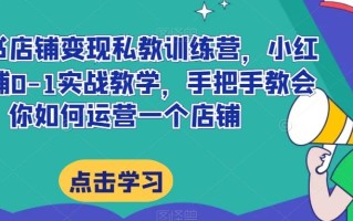 小红书店铺变现私教训练营，小红书店铺0-1实战教学，手把手教会你如何运营一个店铺