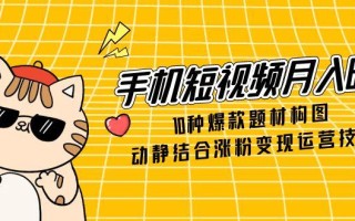 手机短视频月入6万，10种爆款题材构图，动静结合涨粉变现运营技巧