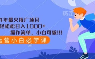 2024年最火推广项目，轻轻松松日入1000+，操作简单，小白可做