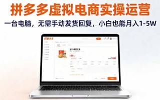 拼多多虚拟电商实操运营，一台电脑，无需手动发货回复，小白也能月入1-5W