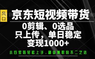 京东短视频带货，0剪辑，0选品，只上传，单日稳定变现1000+