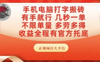 手机电脑打字搬砖，副业可发展主业来做蓝海项目，有手就行，几秒一单，不限单量，多劳多得【揭秘】