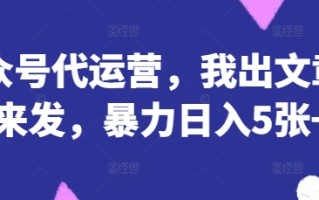 公众号代运营，我出文章你来发，暴力日入5张+【揭秘】