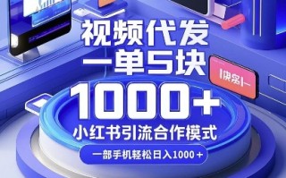视频代发，一单5块，小红书引流合作模式，一部手机轻松日入多张【揭秘】