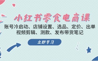 小红书 零食电商课：账号冷启动、店铺设置、选品、定价、出单、视频剪辑..
