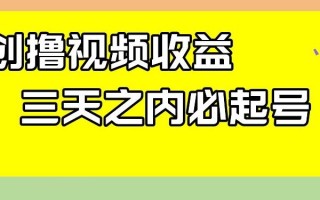 最新撸视频收益，三天之内必起号，一天保底100+【揭秘】