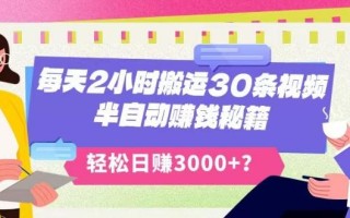 每天2小时搬运30条视频，半自动赚钱秘籍，轻松日赚3000+？