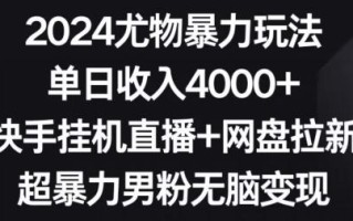 2024尤物暴力玩法，单日收入4000+，快手挂机直播+网盘拉新，超暴力男粉无脑变现【揭秘】