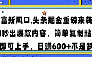 财富新风口,头条掘金重磅来袭AI秒出爆款内容简单复制粘贴即可上手，日…