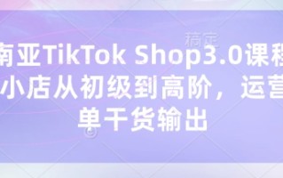 东南亚TikTok Shop3.0课程，TK小店​从初级到高阶，运营出单干货输出