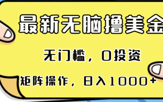 最新无脑撸美金项目，无门槛，0投资，可矩阵操作，单日收入可达1000+