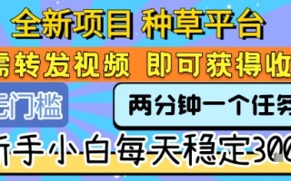 全新项目 种草平台 只需要转发任务视频 即可获得收益 新手小白每天稳定3张+【揭秘】