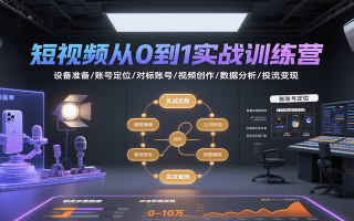 短视频从0到1实战训练营：设备准备/账号定位/对标账号/视频创作/数据分析/投流变现