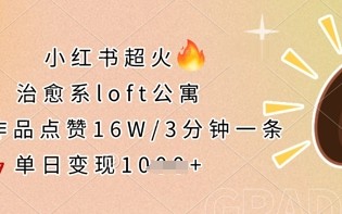 小红书超火的治愈系loft公寓，单条作品点赞16W，3分钟一条，单日变现数张