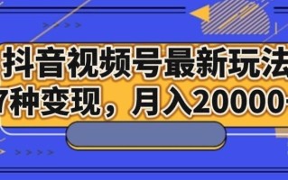 抖音视频号最新玩法，7种变现，月入20000+