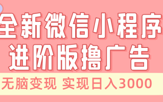 全新微信小程序进阶版撸广告 无脑变现睡后也有收入 日入3000＋