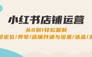 小红书店铺运营：0到1轻松盈利，账号定位/养号/店铺开通与设置/选品/发货